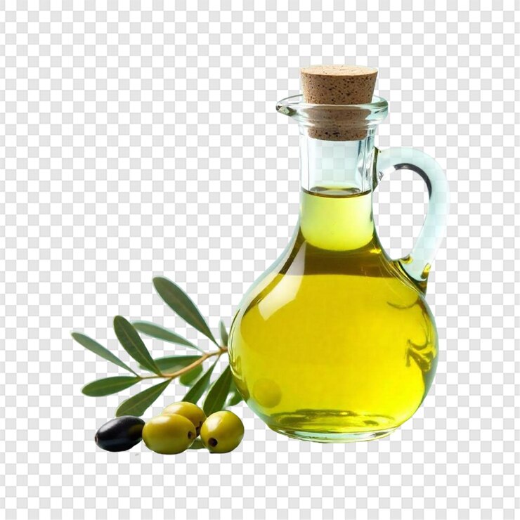 PSD botella de aceite de oliva aislada sobre un fondo transparente