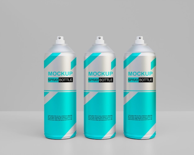 Botella de aerosol de plata realista 3D, lata de aerosol MOCKUP
