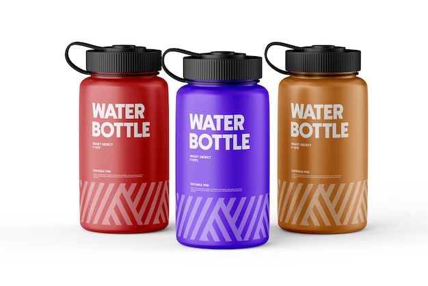 Botella de agua 3D realista y botella de agua deportiva Mockup