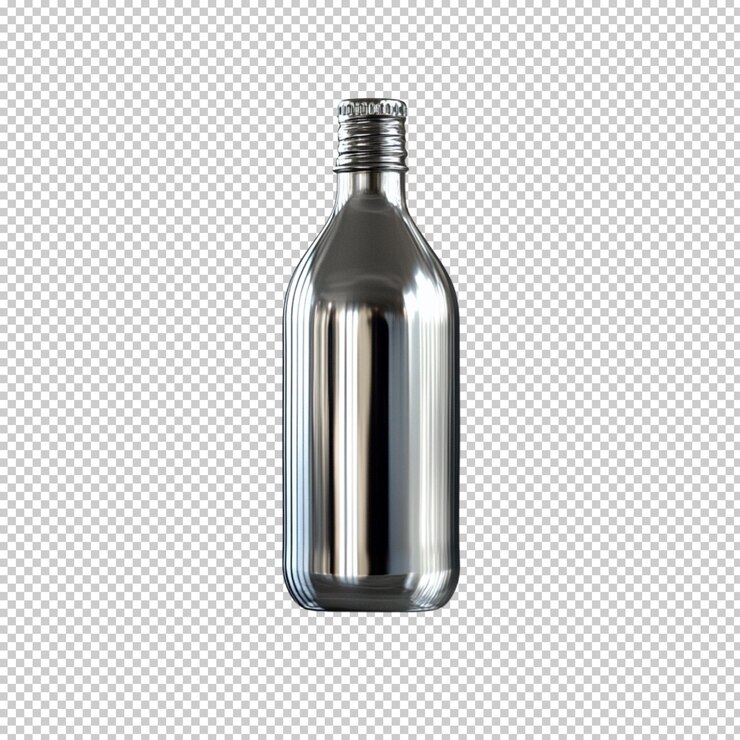 PSD botella de agua de acero inoxidable aislada sobre un fondo transparente