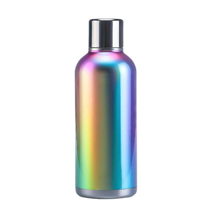 PSD botella de agua de arco iris metálico