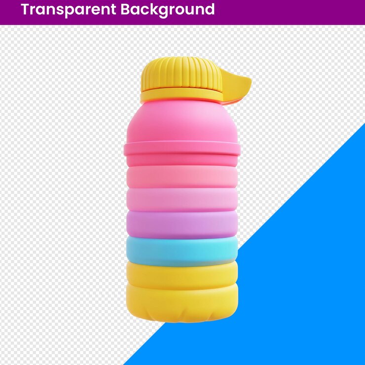 PSD botella de agua de colores sobre un fondo transparente