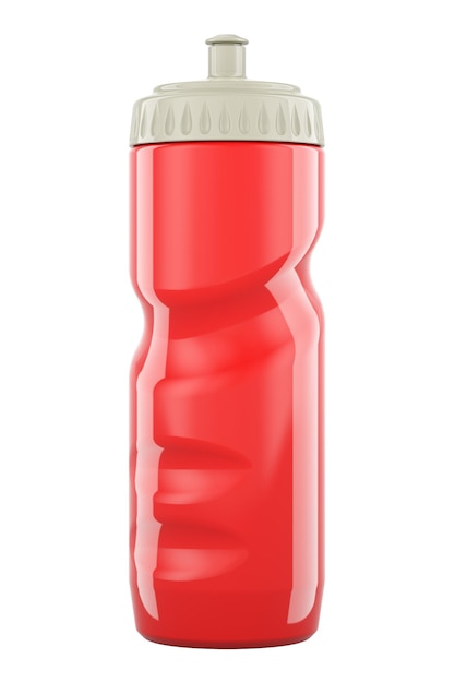 Botella de agua deportiva de plástico de color rojo renderizado en 3D aislado sobre un fondo transparente