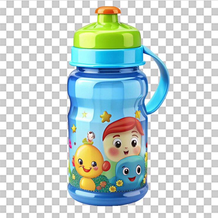 PSD botella de agua de dibujos animados para niños sobre un fondo transparente