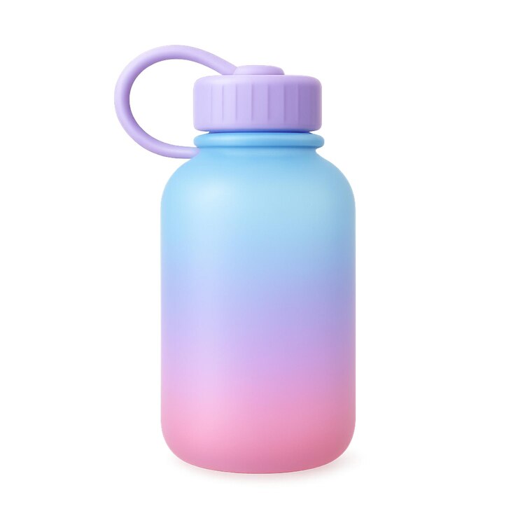 PSD botella de agua de gradiente pastel renderizada en 3d con mango y tapa