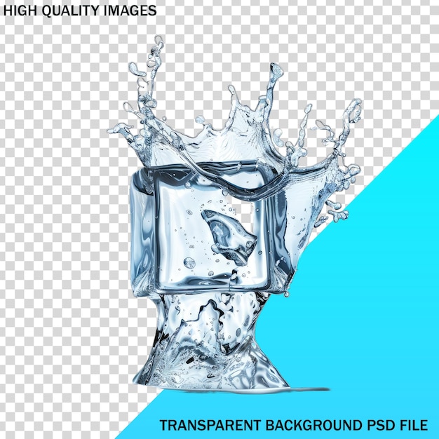 Una botella de agua con una imagen de un cubo en ella