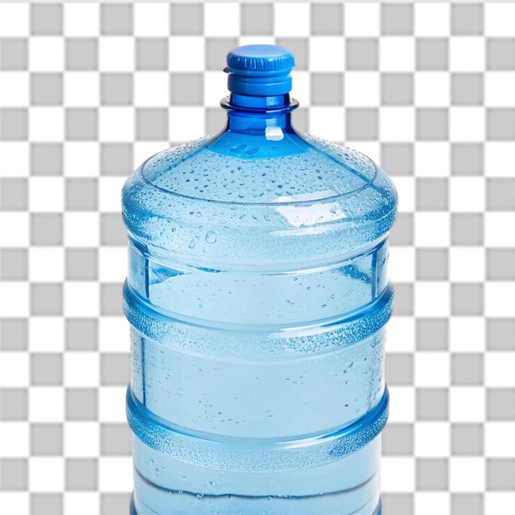 PSD botella de agua de plástico azul aislada sobre un fondo transparente