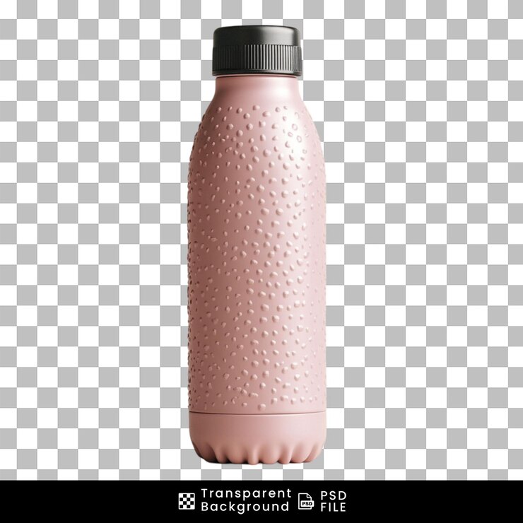 PSD botella de agua rosada aislada sobre un fondo transparente