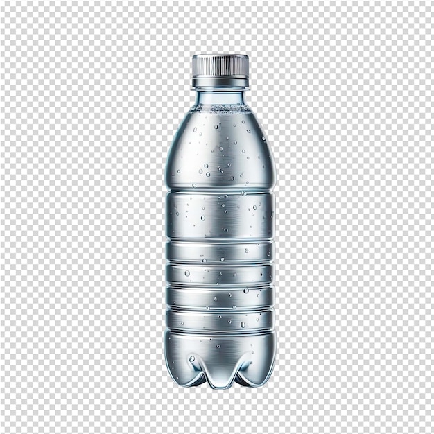 Una botella de agua con una tapa de plata y la palabra agua en ella