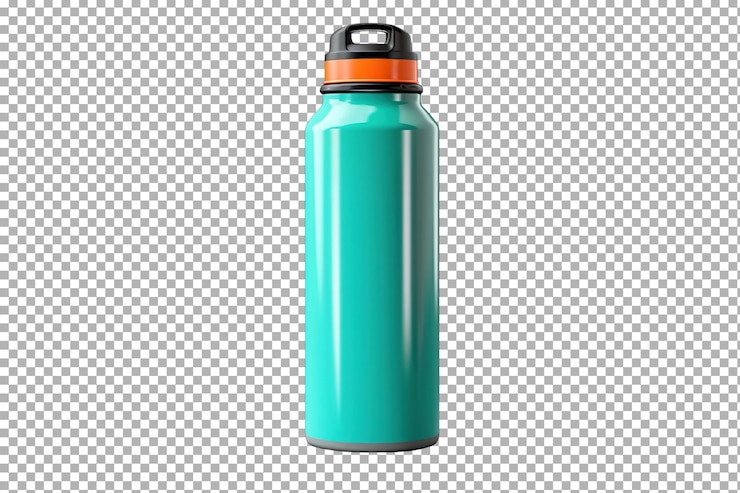 PSD botella de agua turquesa con una tapa naranja en fondo transparente png
