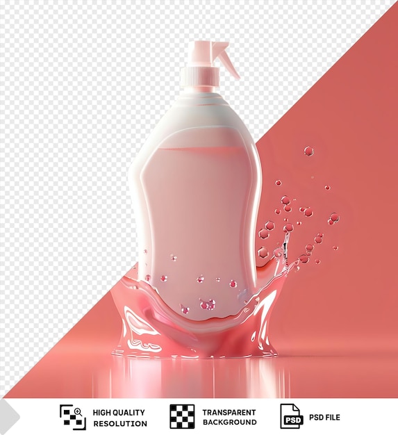 PSD botella aislada de detergente para la ropa con salpicaduras de agua sobre un fondo rosado png psd