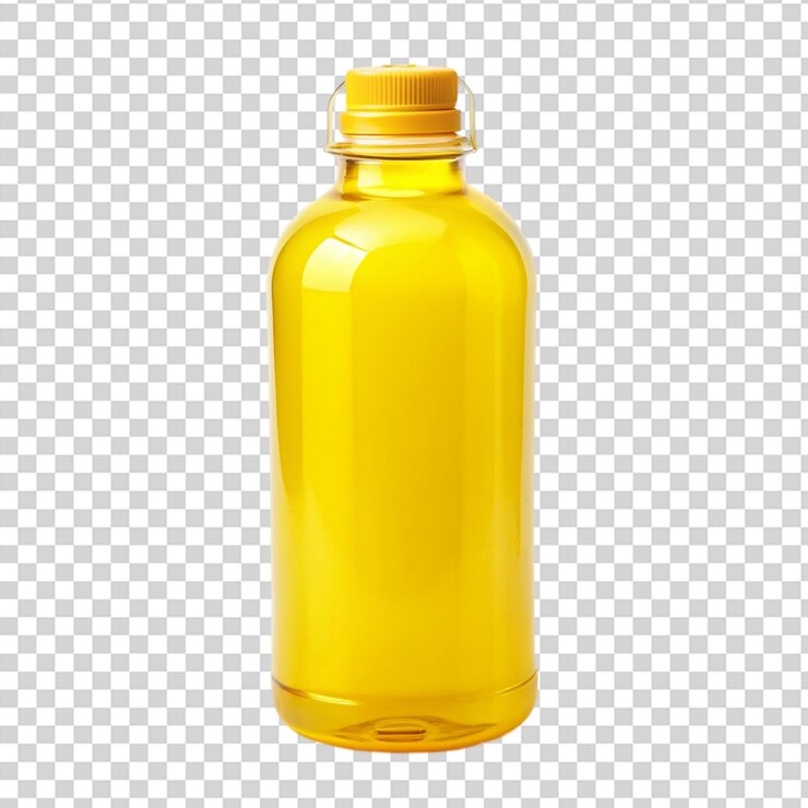 PSD una botella amarilla con una tapa amarilla en un fondo transparente