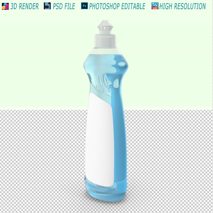 PSD una botella azul de spray con una tapa blanca en ella