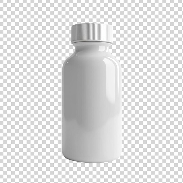 PSD una botella blanca en blanco con una tapa blanca aislada sobre un fondo transparente
