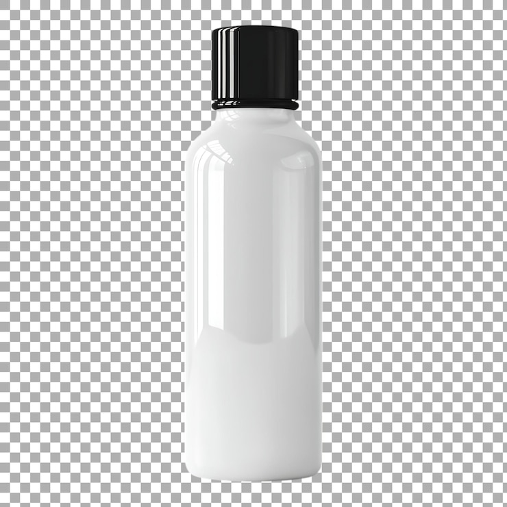 PSD botella blanca de png aislada contra un fondo transparente para el diseño de envases de bebidas o productos