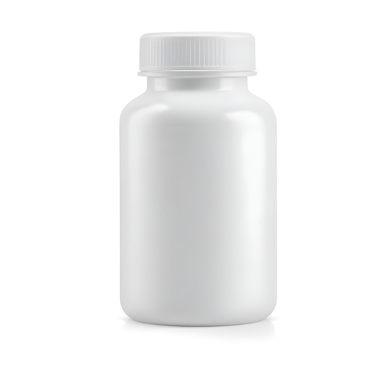 PSD una botella blanca con una tapa blanca y una tapa blanca