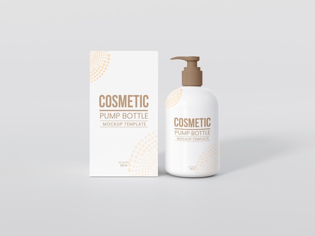 Botella de bomba cosmética con maqueta de caja