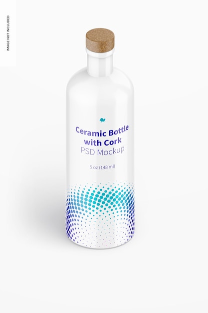 Botella de cerámica con maqueta de corcho, vista isométrica