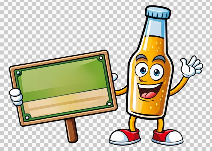 PSD botella de cerveza con cartón de cartel abierto en un fondo transparente