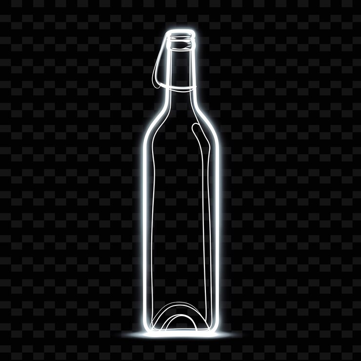 PSD una botella de cerveza con una luz de neón en el fondo negro