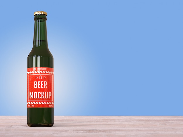 Botella de cerveza maqueta con una etiqueta sobre la mesa