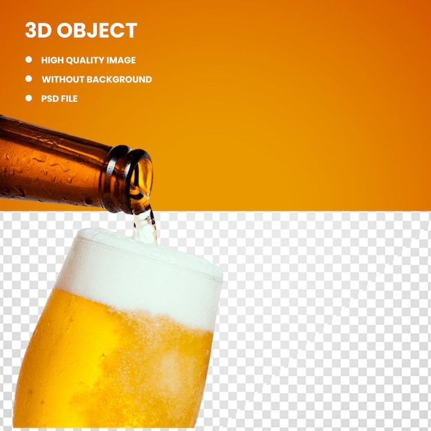 PSD botella de cerveza vertiendo sobre vidrio