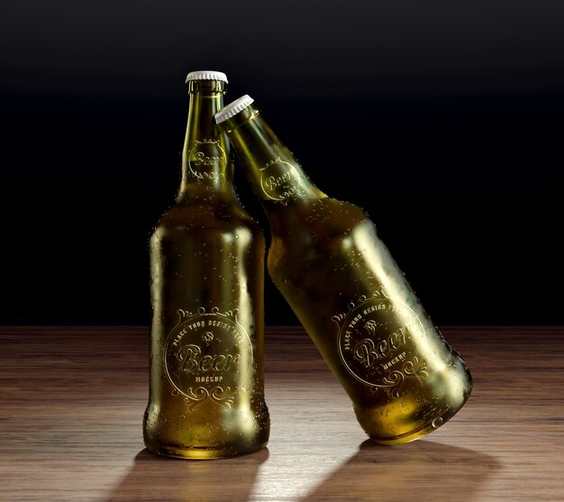 PSD botella de cerveza de vidrio con maqueta de logo