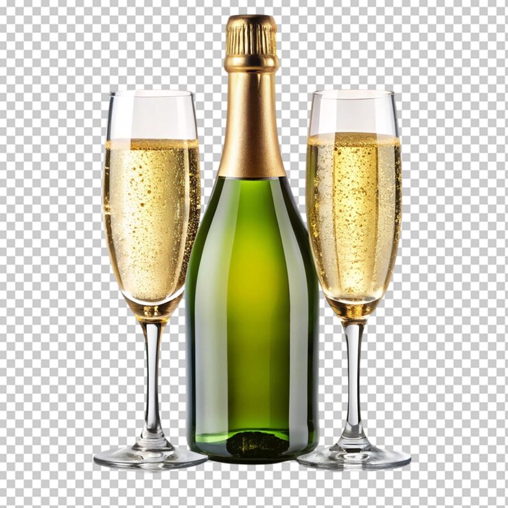 PSD una botella de champán con dos vasos de trasplante de fondo