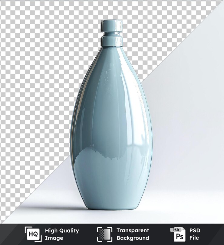 PSD botella de champú de primera calidad sobre un fondo transparente contra una pared blanca que proyecta una sombra oscura