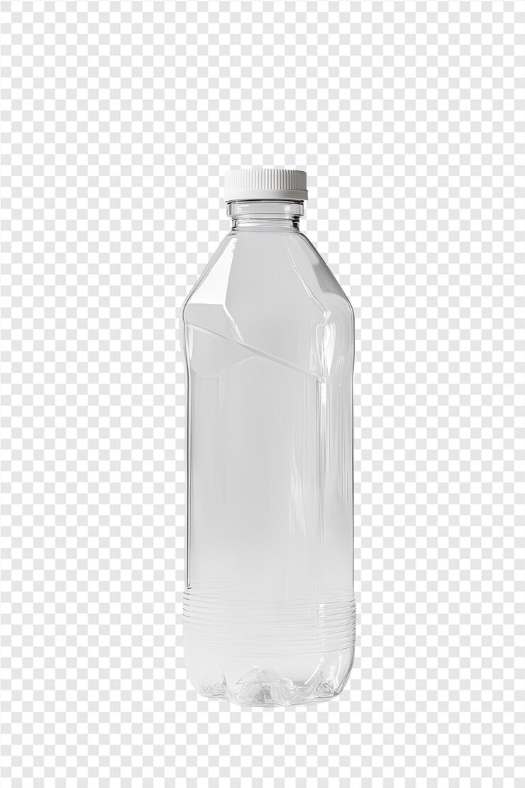 PSD una botella clara de agua con una tapa blanca