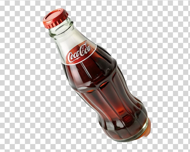 Botella de coca cola vacía sobre un fondo transparente