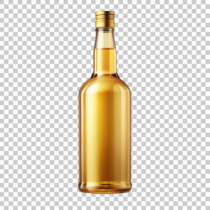 PSD botella dorada png aislada sobre un fondo transparente