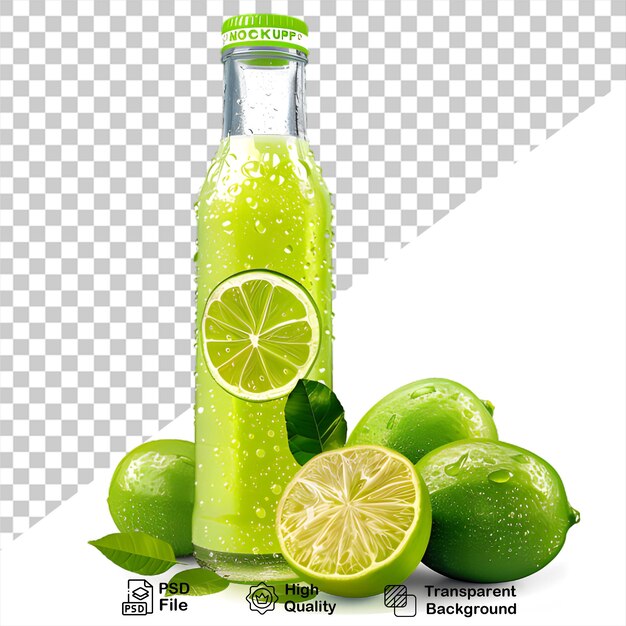 Una botella de jugo de limón aislada en un fondo transparente con un archivo png