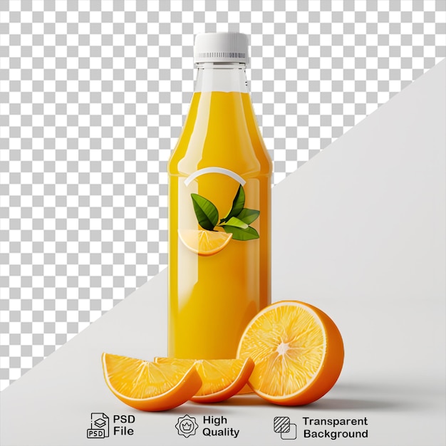 Botella de jugo de naranja fresca aislada sobre un fondo transparente incluye archivo png