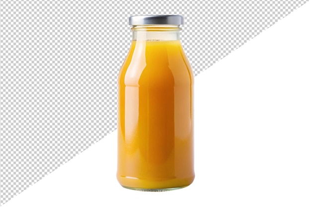 una botella de jugo de naranja con una tapa de plata
