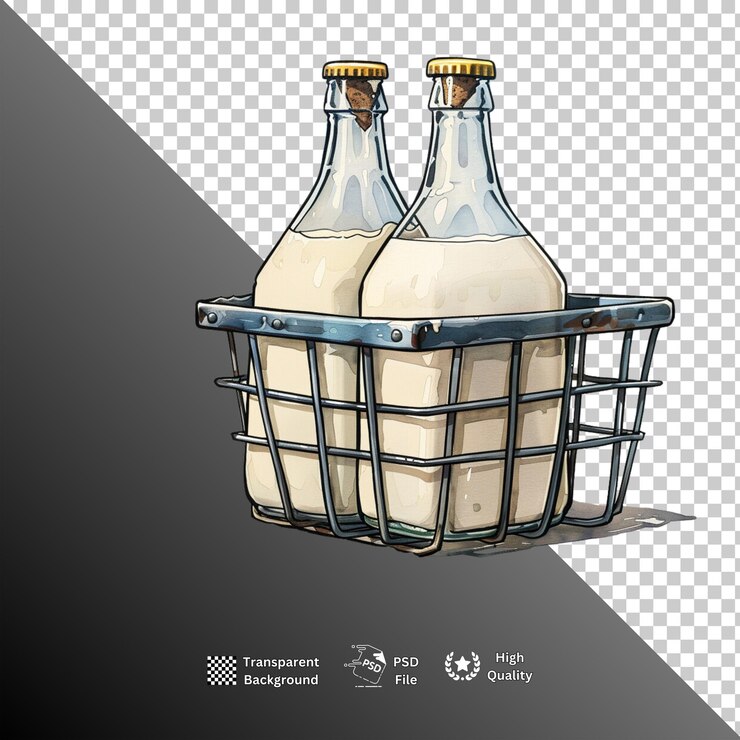PSD botella de leche aislada sobre un fondo transparente