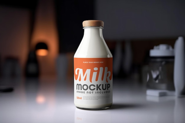 Una botella de leche con una etiqueta blanca que dice leche.