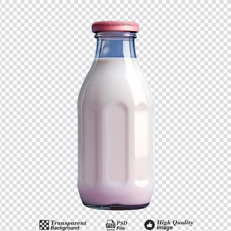 PSD una botella de leche con una tapa aislada sobre un fondo transparente
