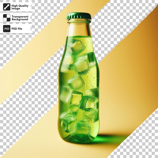 PSD botella de limonada y cubitos de hielo en fondo transparente