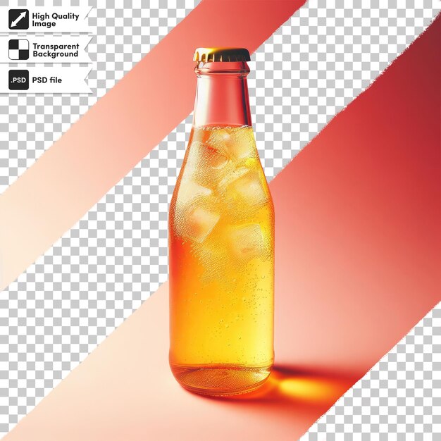 PSD botella de limonada y cubitos de hielo en fondo transparente