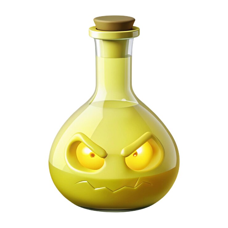 PSD una botella de líquido amarillo con una cara en la parte superior