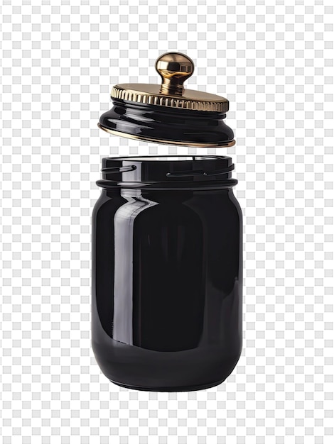 PSD una botella de líquido negro con una tapa de oro en ella