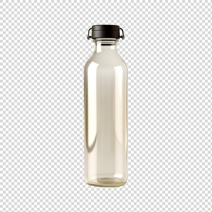 PSD una botella de líquido transparente con una tapa negra en ella