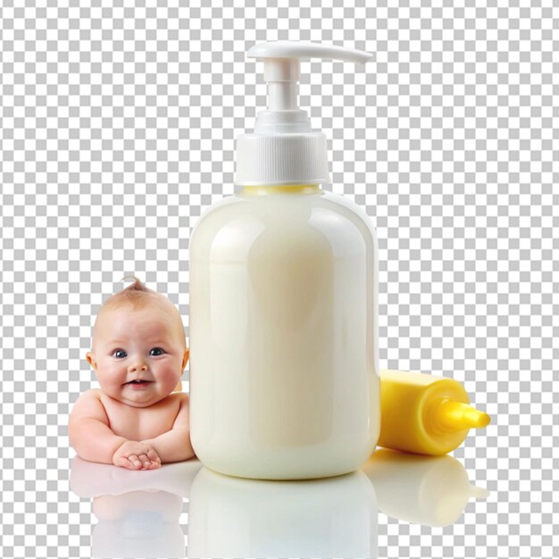 botella de loción para bebés sobre un fondo transparente