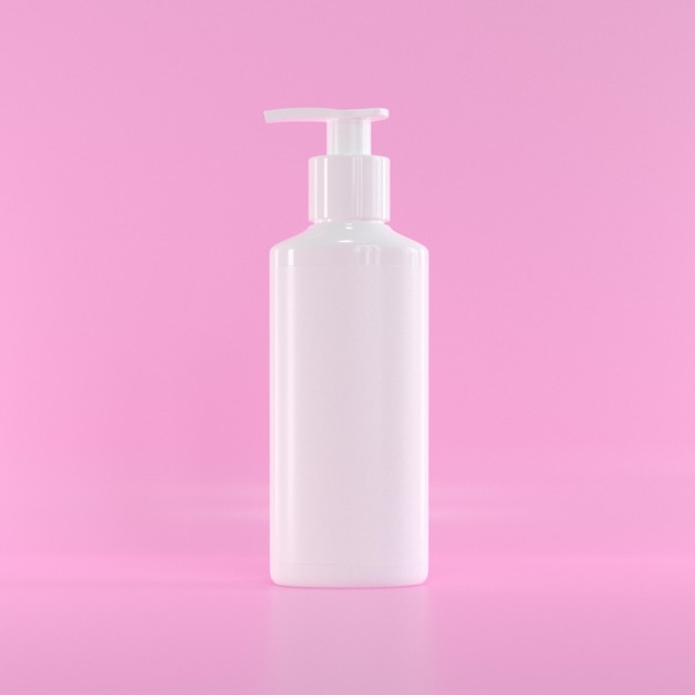 Botella de loción corporal blanca en fondo rosa