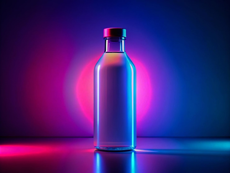 PSD una botella con una luz azul y roja detrás de ella