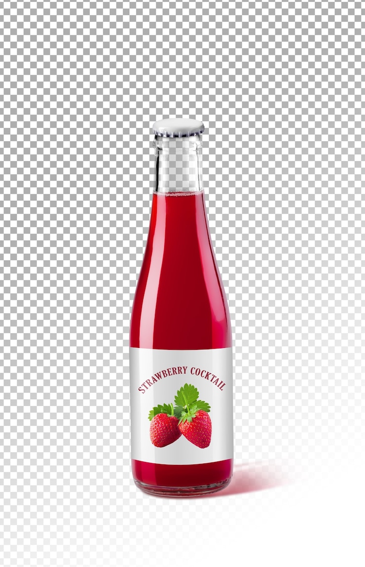 PSD botella de maqueta de diseño de jugo de fresa