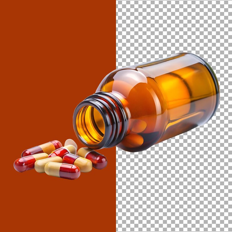 Botella de medicina y pastillas