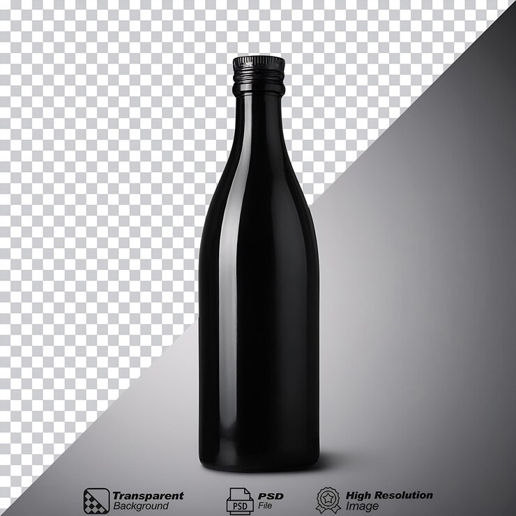 PSD botella negra aislada sobre un fondo transparente