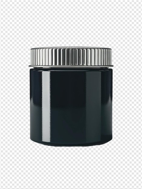 PSD una botella negra de líquido negro con una tapa de plata